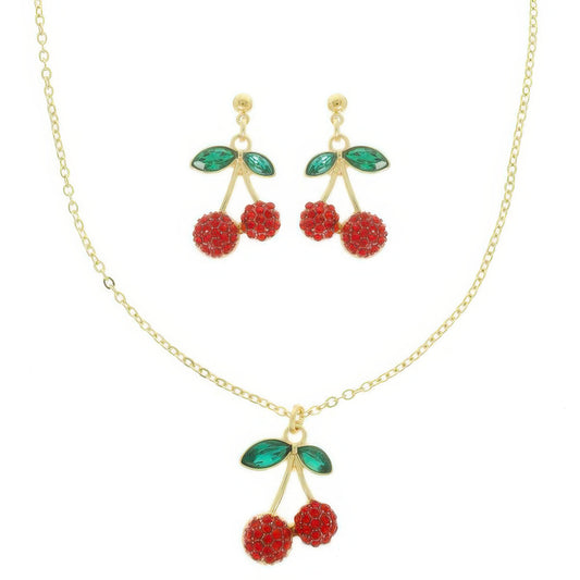 Red Cherry Pendant Necklace Earring Set - Tigbul's Variety Fashion Shop