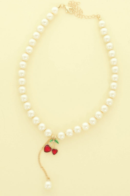 Jeweled Red Cherry Charm Necklace - Tigbul's Variety Fashion Shop