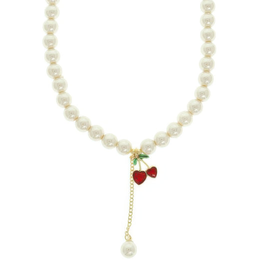 Jeweled Red Cherry Charm Necklace - Tigbul's Variety Fashion Shop