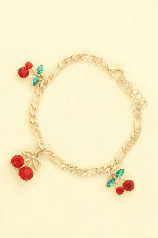 Jeweled Red Cherry Charm Bracelet - Tigbul's Variety Fashion Shop