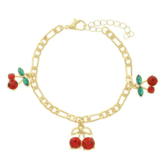 Jeweled Red Cherry Charm Bracelet - Tigbul's Variety Fashion Shop