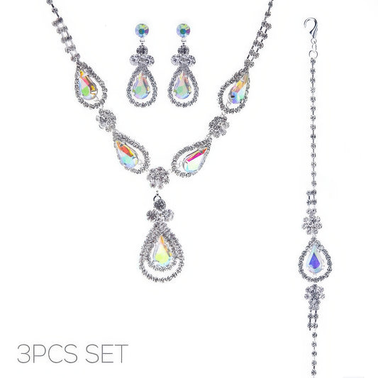 3pc Rhinestone Crystal Teardrop Jewelry Set - Tigbul's Variety Fashion Shop