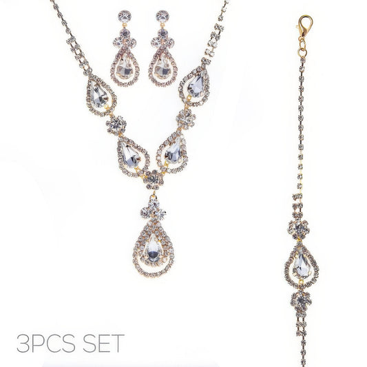 3pc Rhinestone Crystal Teardrop Jewelry Set - Tigbul's Variety Fashion Shop