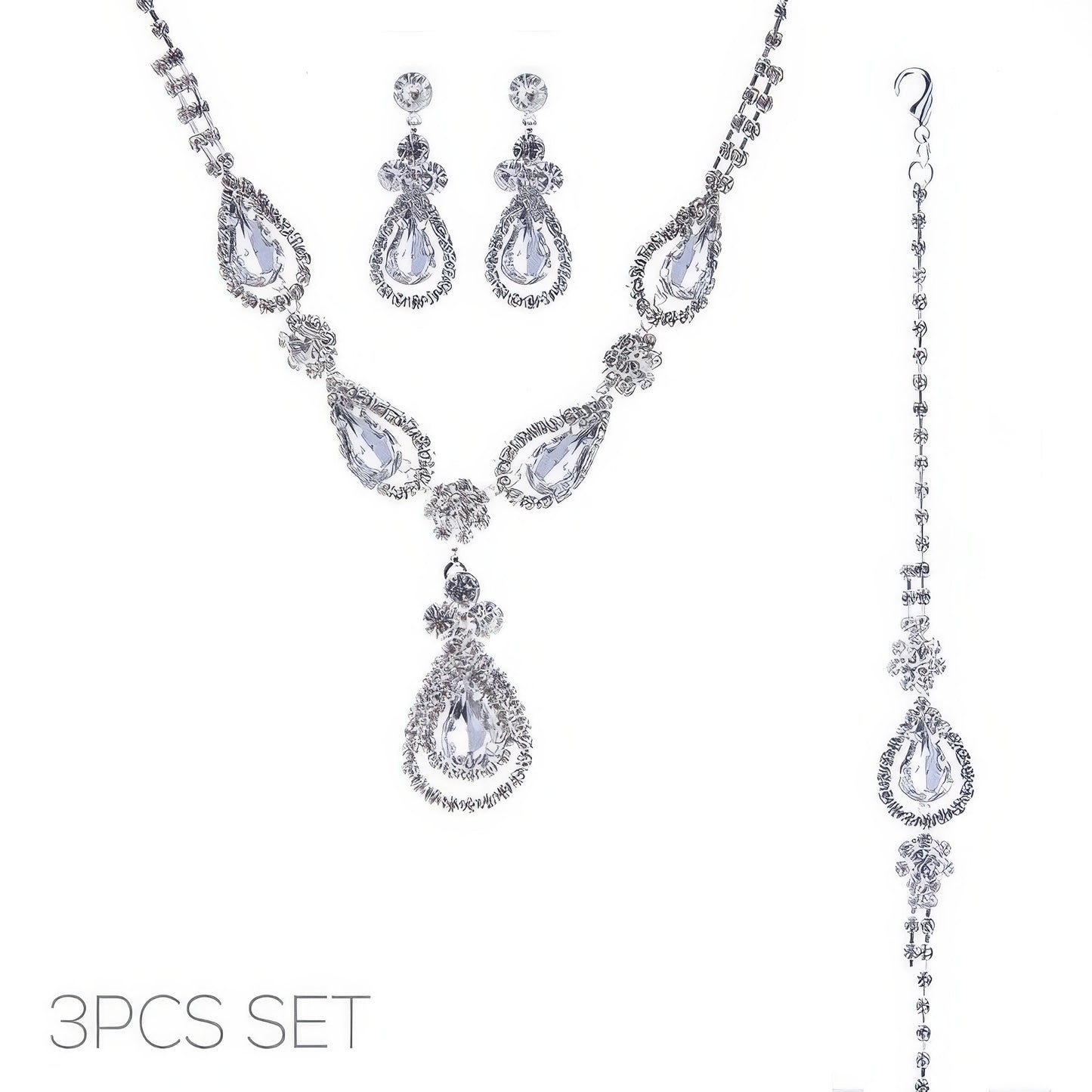 3pc Rhinestone Crystal Teardrop Jewelry Set - Tigbul's Variety Fashion Shop