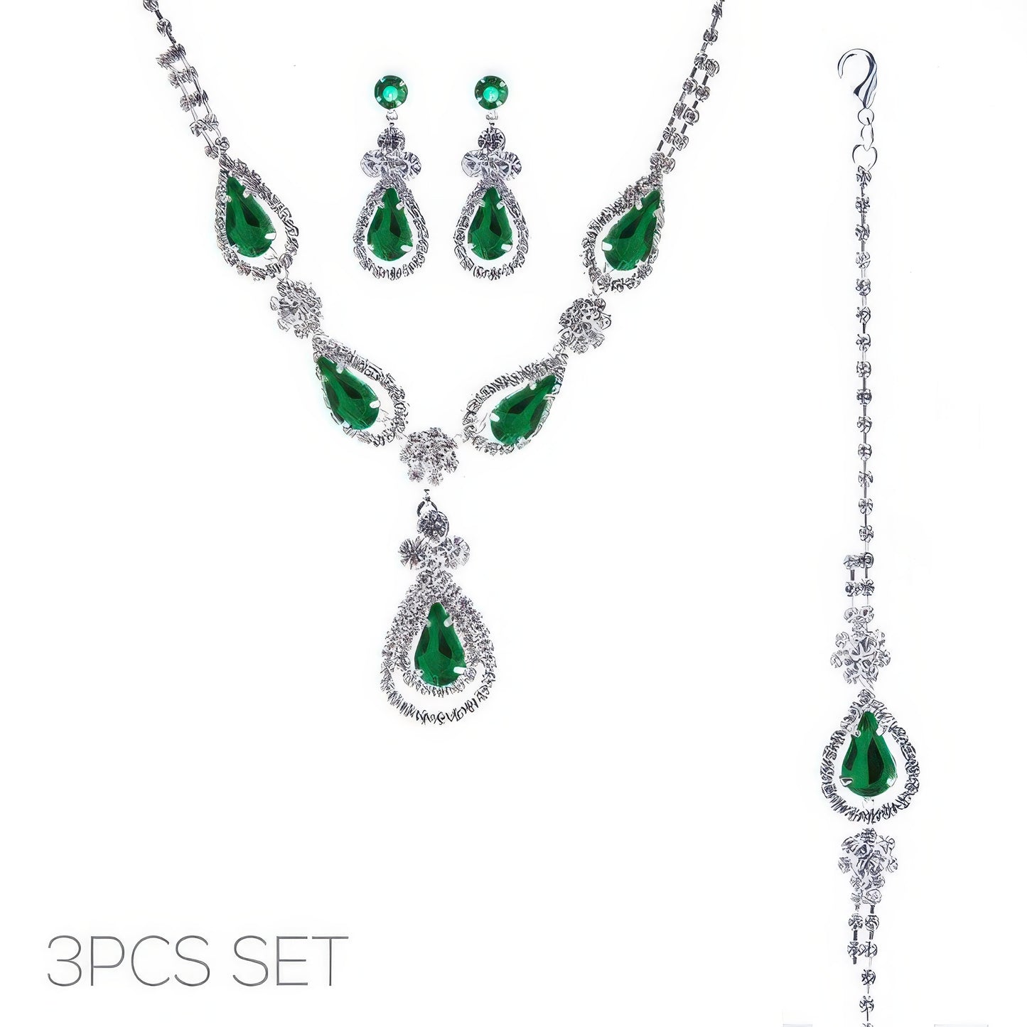 3pc Rhinestone Crystal Teardrop Jewelry Set - Tigbul's Variety Fashion Shop