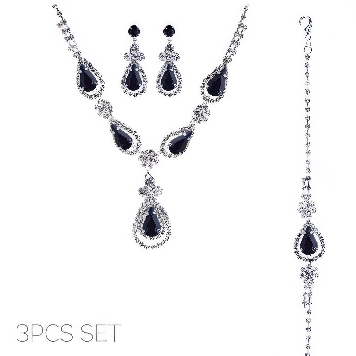 3pc Rhinestone Crystal Teardrop Jewelry Set - Tigbul's Variety Fashion Shop