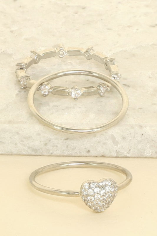3pc Cz Heart Stackable Ring Set - Tigbul's Variety Fashion Shop