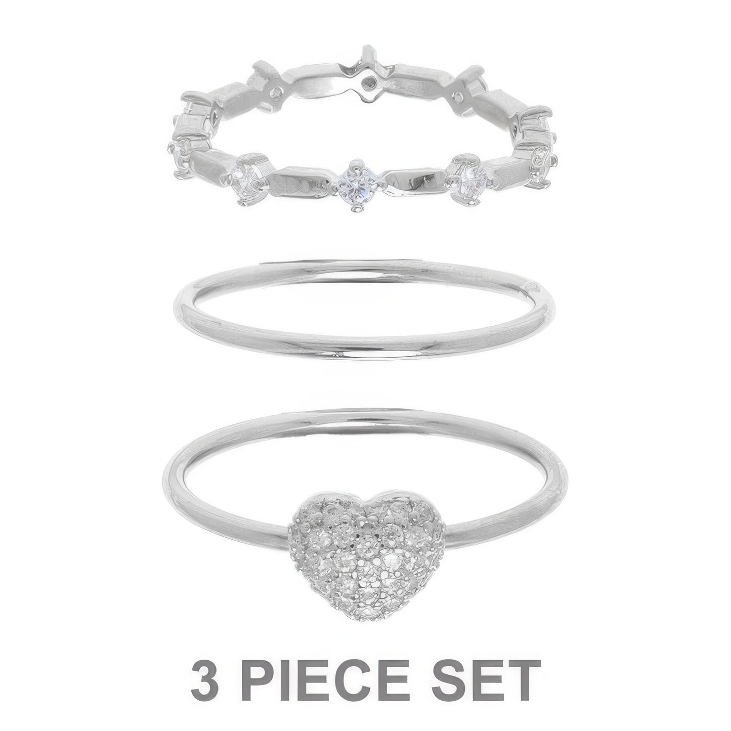 3pc Cz Heart Stackable Ring Set - Tigbul's Variety Fashion Shop