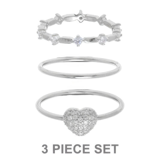 3pc Cz Heart Stackable Ring Set - Tigbul's Variety Fashion Shop