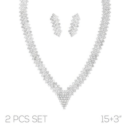 Crystal Rhinestone V-shape Necklace Set - Tigbul's Variety Fashion Shop
