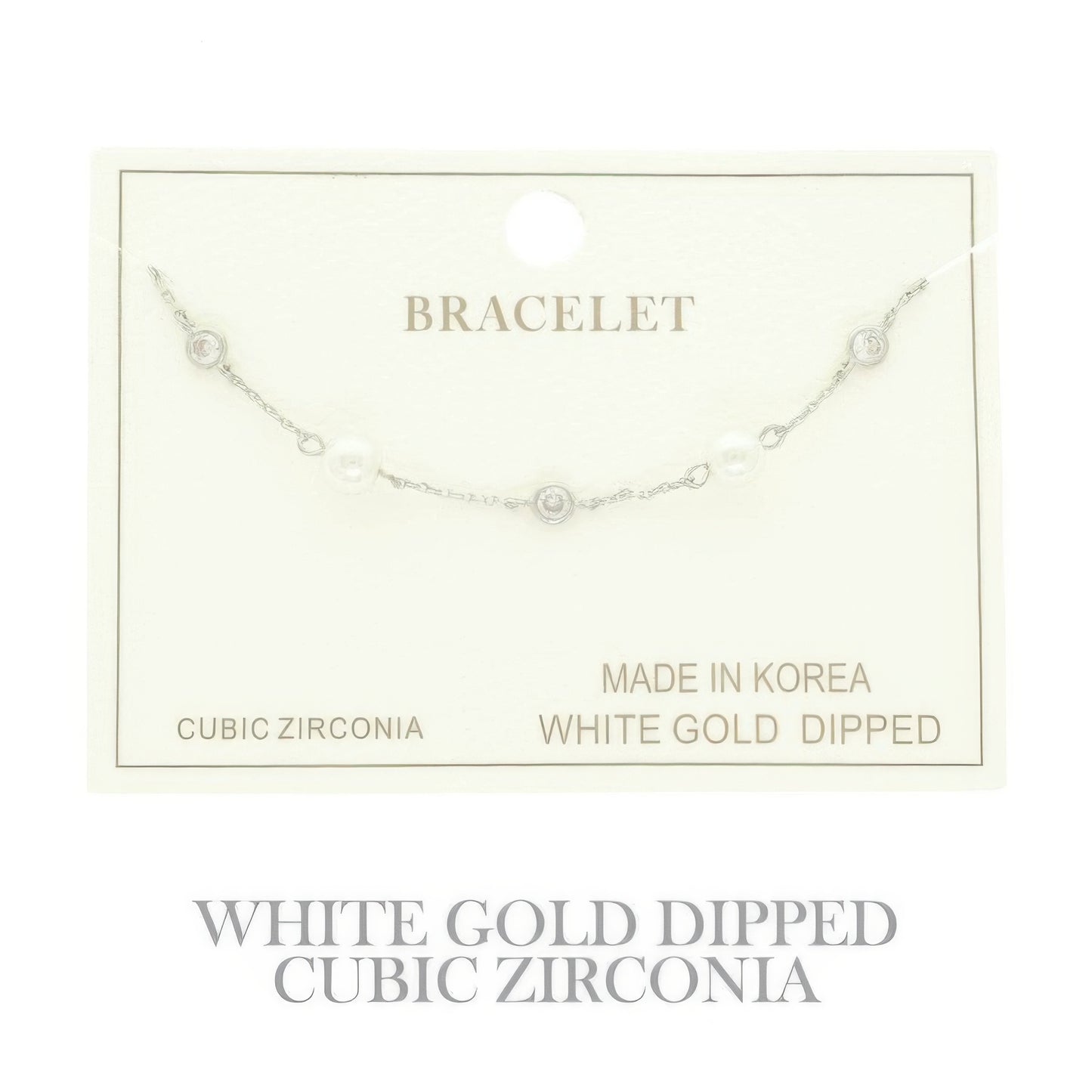Gold Plated Pearl Cz Station Bracelet - Tigbul's Variety Fashion Shop