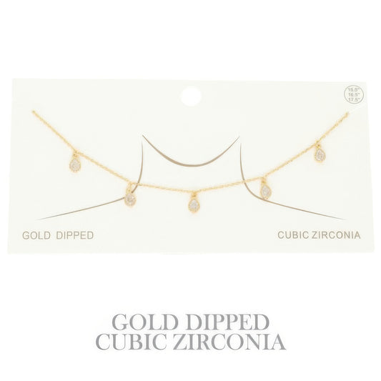 Gold Plated Teardrop Cz Station Necklace - Tigbul's Variety Fashion Shop