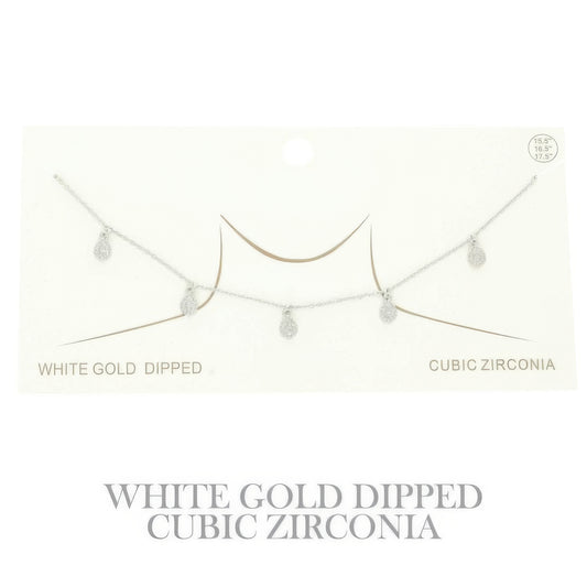 Gold Plated Teardrop Cz Station Necklace - Tigbul's Variety Fashion Shop