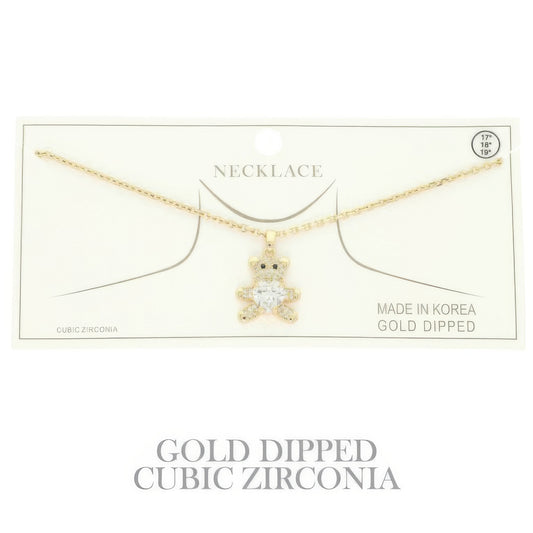 Gold Plated Teddy Bear Cz Pendant Necklace - Tigbul's Variety Fashion Shop