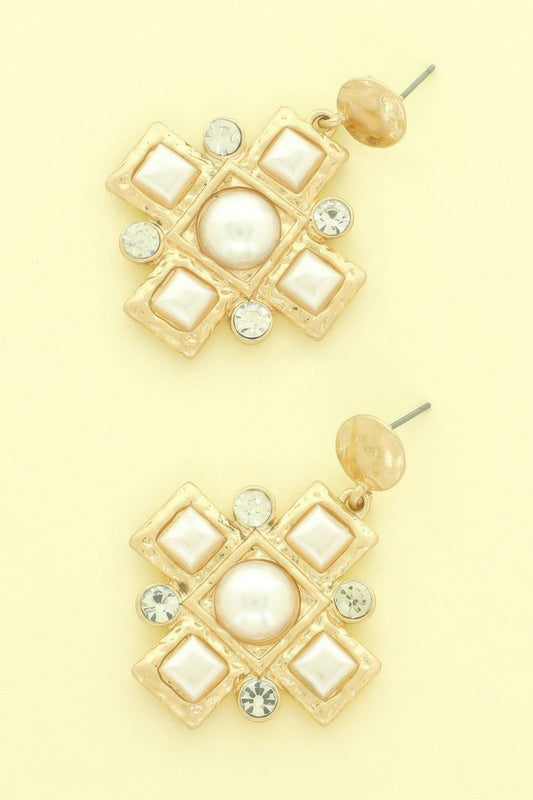 Sqaure Jeweled Cross Earrings - Tigbul's Variety Fashion Shop