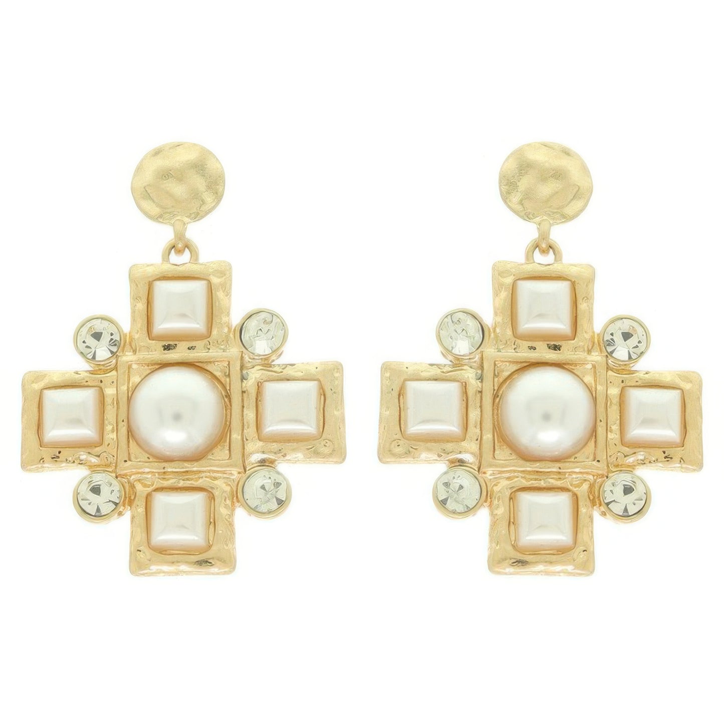 Sqaure Jeweled Cross Earrings - Tigbul's Variety Fashion Shop