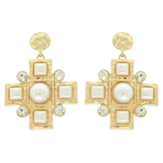 Sqaure Jeweled Cross Earrings - Tigbul's Variety Fashion Shop