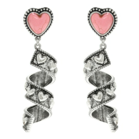 Western Turquoise Heart Spiral Earrings - Tigbul's Variety Fashion Shop