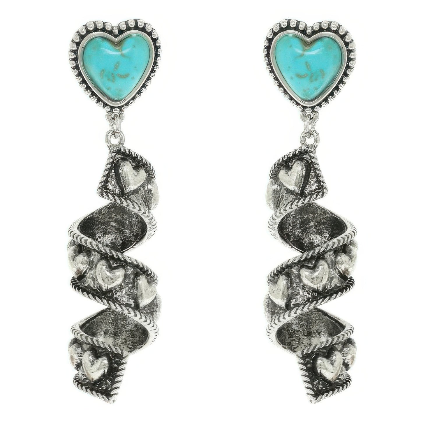 Western Turquoise Heart Spiral Earrings - Tigbul's Variety Fashion Shop
