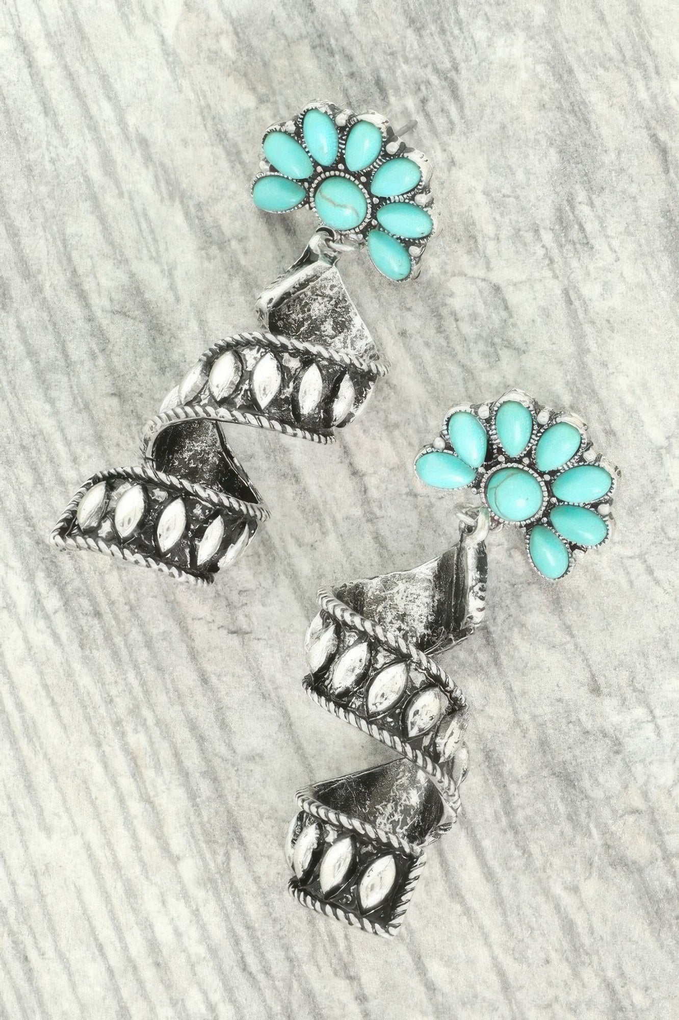 Western Turquoise Spiral Concho Earrings - Tigbul's Variety Fashion Shop