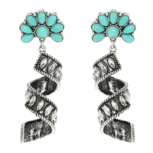 Western Turquoise Spiral Concho Earrings - Tigbul's Variety Fashion Shop