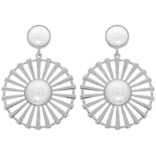 Radial Pattern Floral Pearl Earrings - Tigbul's Variety Fashion Shop