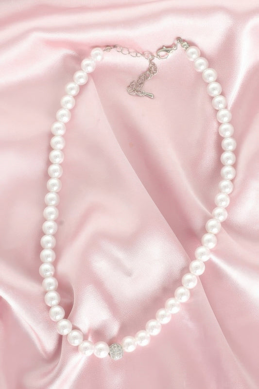 White Pearl Cubic Zirconia Pave Sphere Necklace - Tigbul's Variety Fashion Shop
