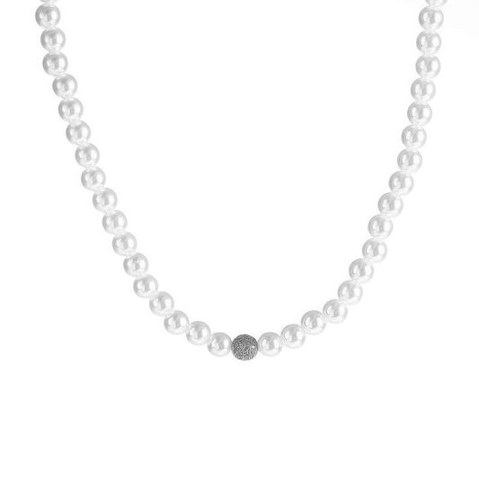 White Pearl Cubic Zirconia Pave Sphere Necklace - Tigbul's Variety Fashion Shop