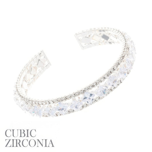 Princess Cut Cubic Zirconia Cuff Bracelet - Tigbul's Variety Fashion Shop