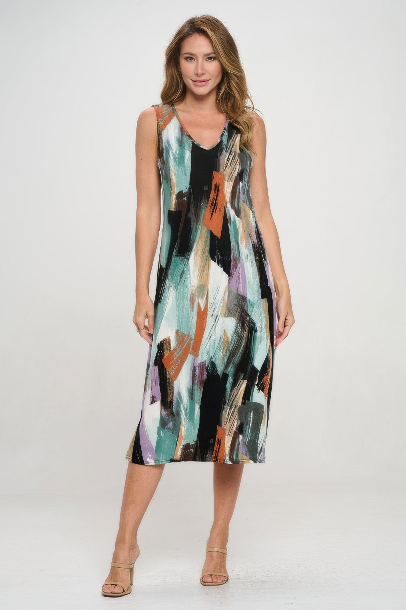 Bns V-neck Midi Tank Dress With Side Slit - Tigbul's Variety Fashion Shop