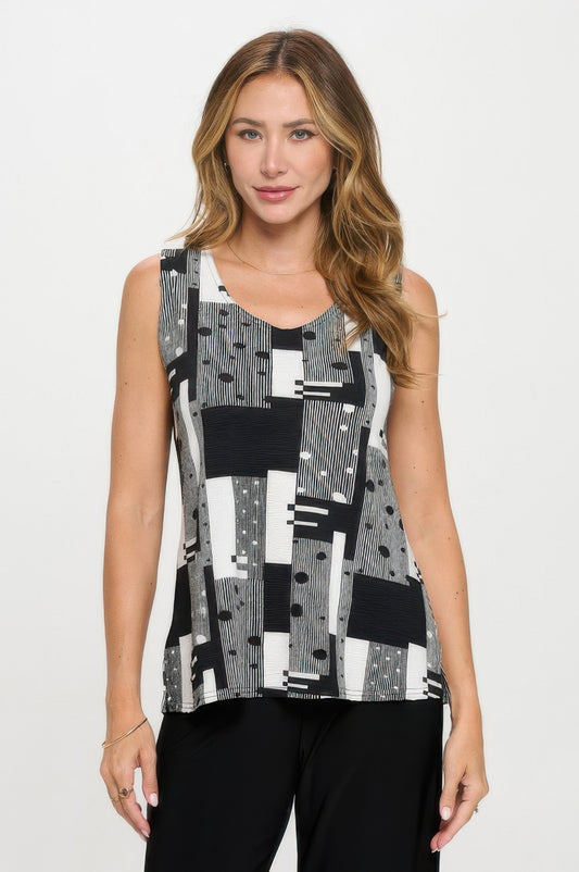 Venechia Pleated Print Sleeveless Tank Top - Tigbul's Variety Fashion Shop