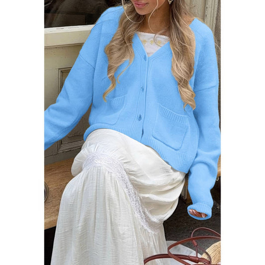 Solid Knit Button Down Pocket Loose Sweater - Tigbul's Variety Fashion Shop