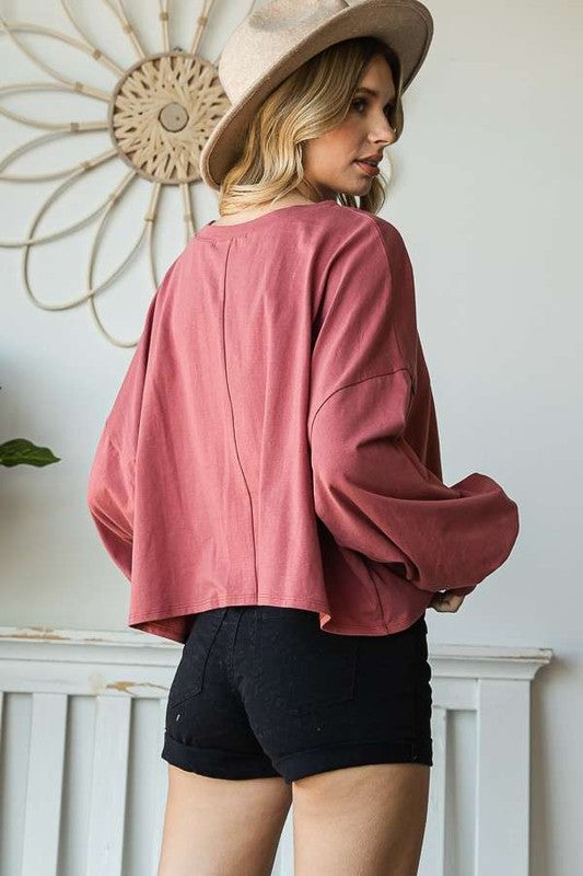 SMILEY FACE LONG SLEEVE CROP TOP - Tigbul's Variety Fashion Shop