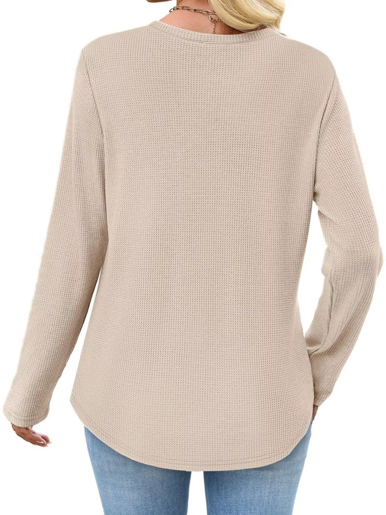 Waffle Knit Long Sleeve Pocket T-Shirt - Tigbul's Variety Fashion Shop