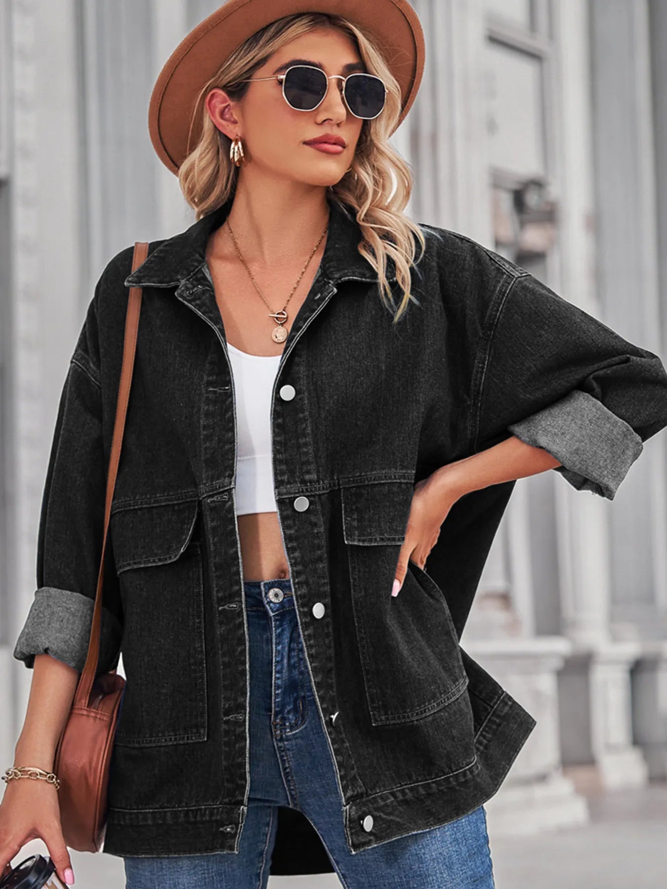 Button Up Long Sleeve Denim Jacket - Tigbul's Variety Fashion Shop