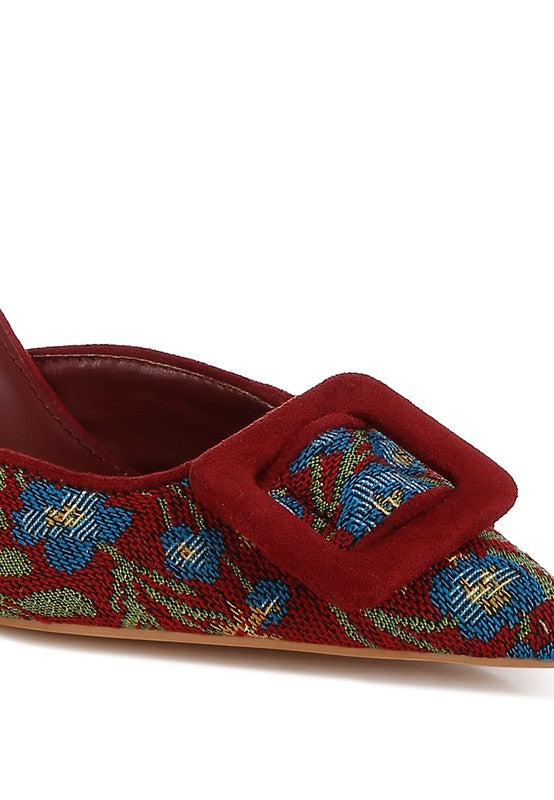 Miraya Embroidered Buckle Detail Stiletto Heels - Tigbul's Variety Fashion Shop