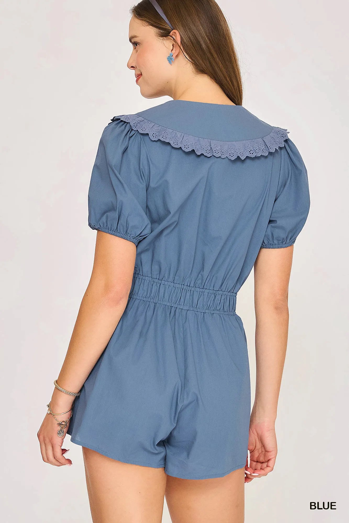 Umgee Collared Short Sleeve Button Down Romper - Tigbul's Variety Fashion Shop