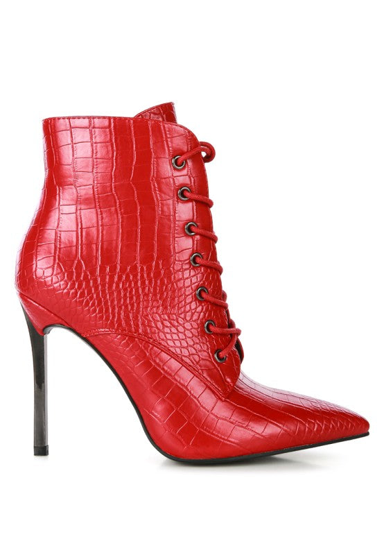 ESCALA CROC LACE-UP STILETTO BOOT - Tigbul's Variety Fashion Shop