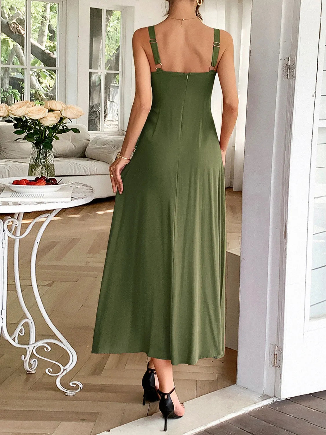 Contrast Wide Strap Midi Cami Dress - Tigbul's Variety Fashion Shop