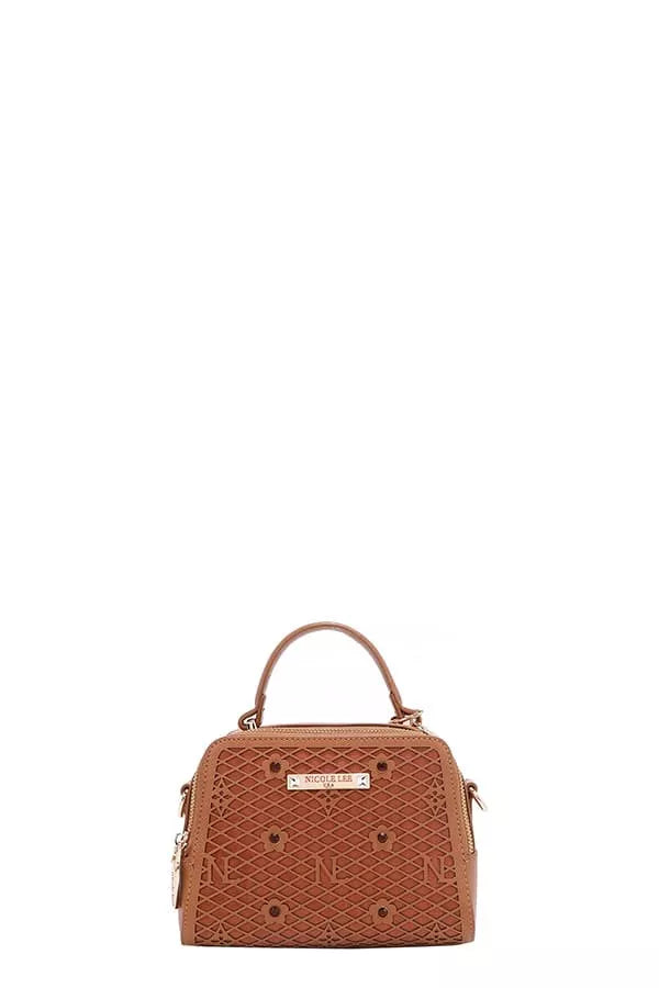 Nicole Lee USA Vegan Geometric Pattern Structured Handbag - Tigbul's Variety Fashion Shop