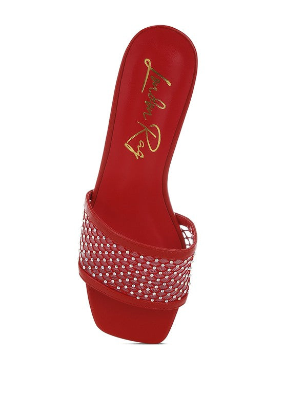 Kenzia Rhinestone Studded Slip-On Heels - Tigbul's Variety Fashion Shop