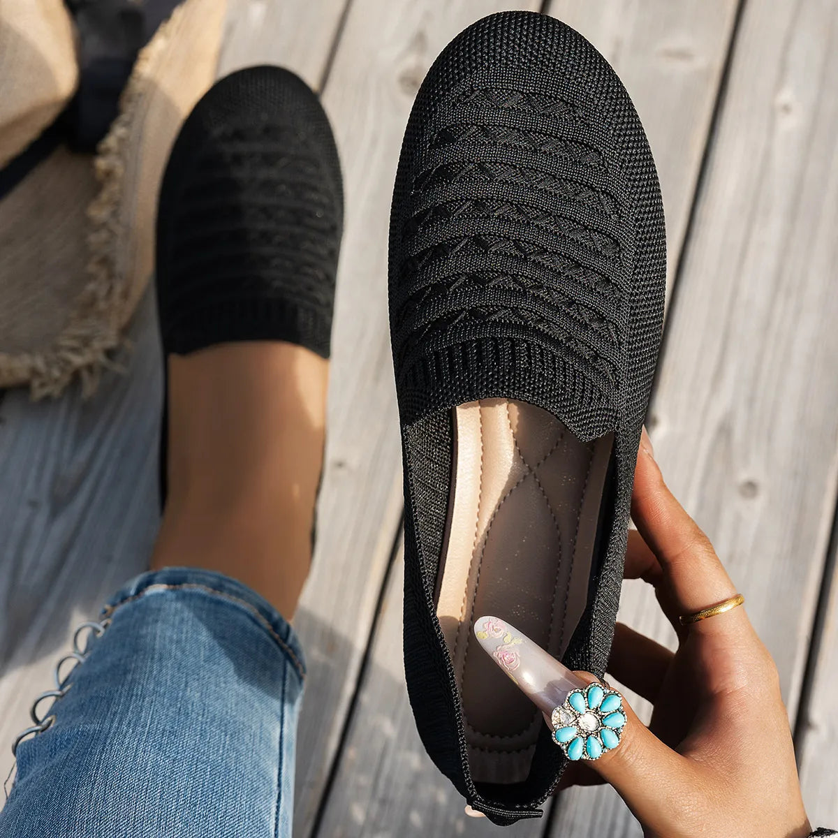 Breathable Knit Slip-On Loafers - Tigbul's Variety Fashion Shop