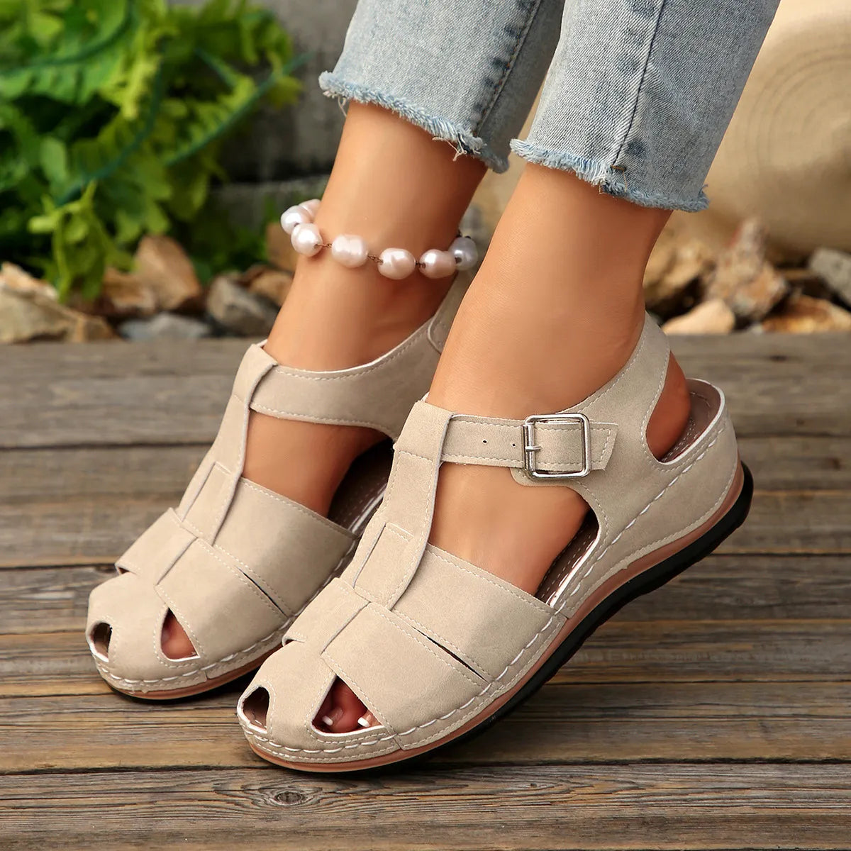 Wedge Sandals with Ankle Strap - Tigbul's Variety Fashion Shop