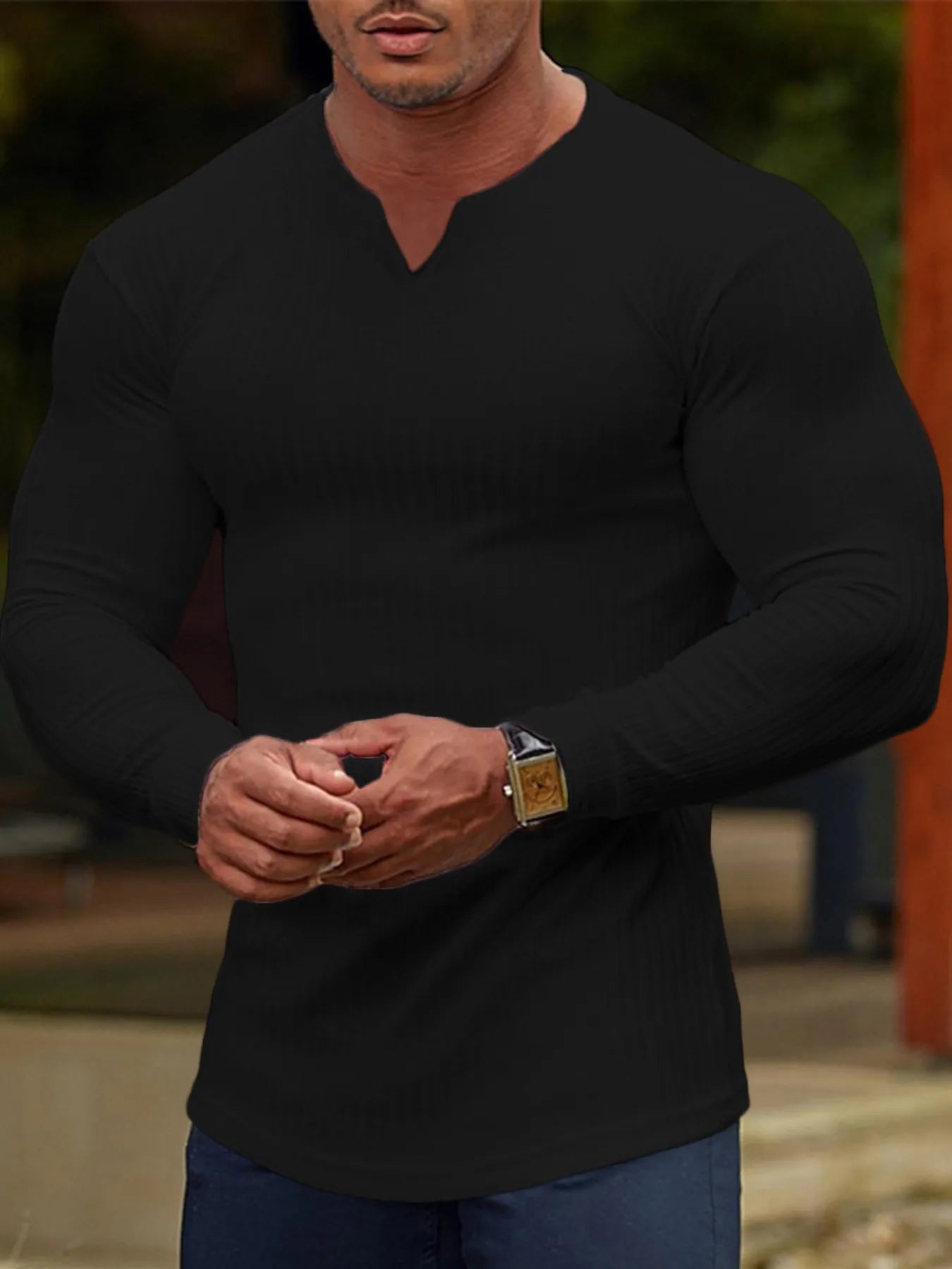 Men's Plus Size Athletic Long Sleeve Notched T-Shirt - Tigbul's Variety Fashion Shop