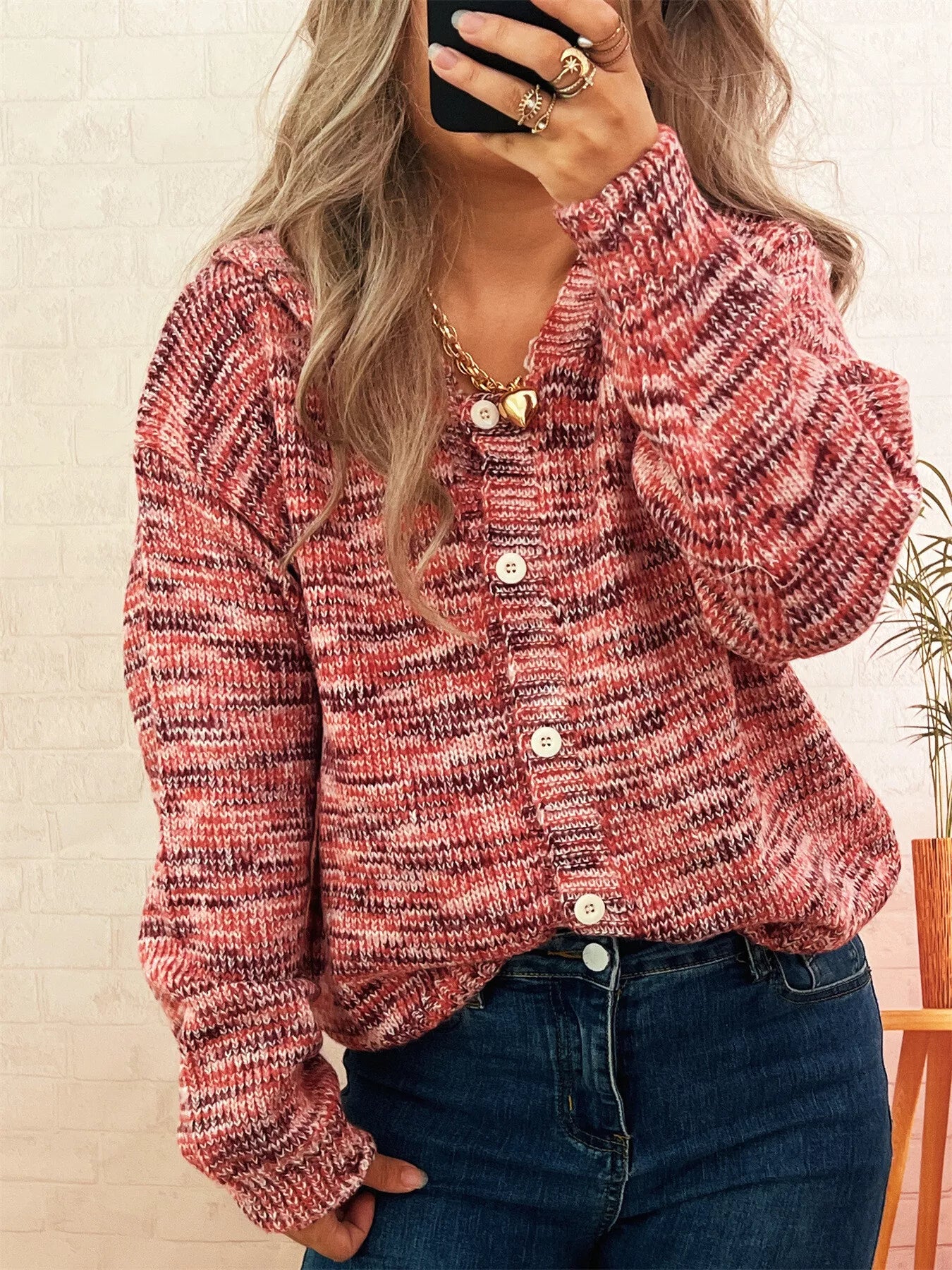 Multi-Colored Knit Button-Down Cardigan - Tigbul's Variety Fashion Shop