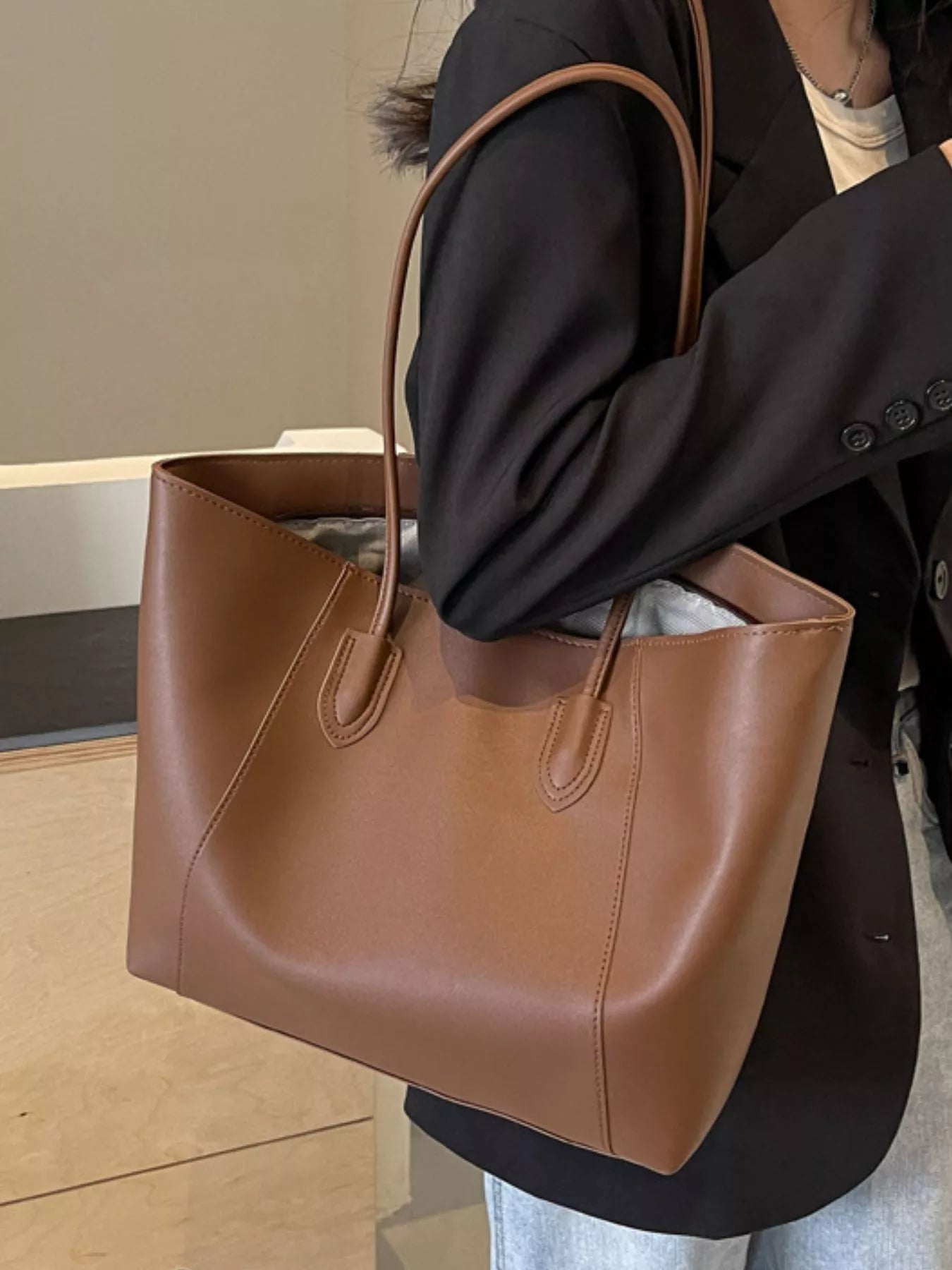 PU Leather Tote Bag - Tigbul's Variety Fashion Shop