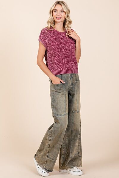 Denim Washed Wide Leg Jeans with Pockets - Tigbul's Variety Fashion Shop