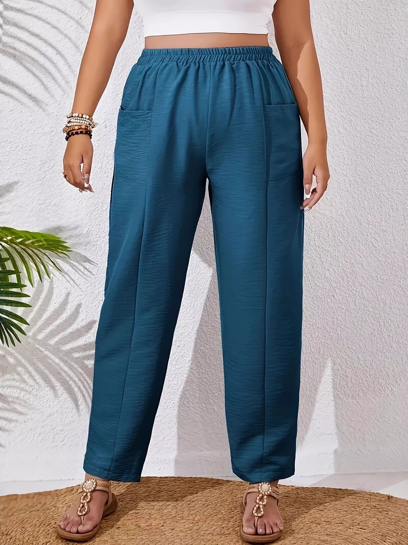 Plus Size Relaxed Fit Elastic Waist Casual Pants - Tigbul's Variety Fashion Shop
