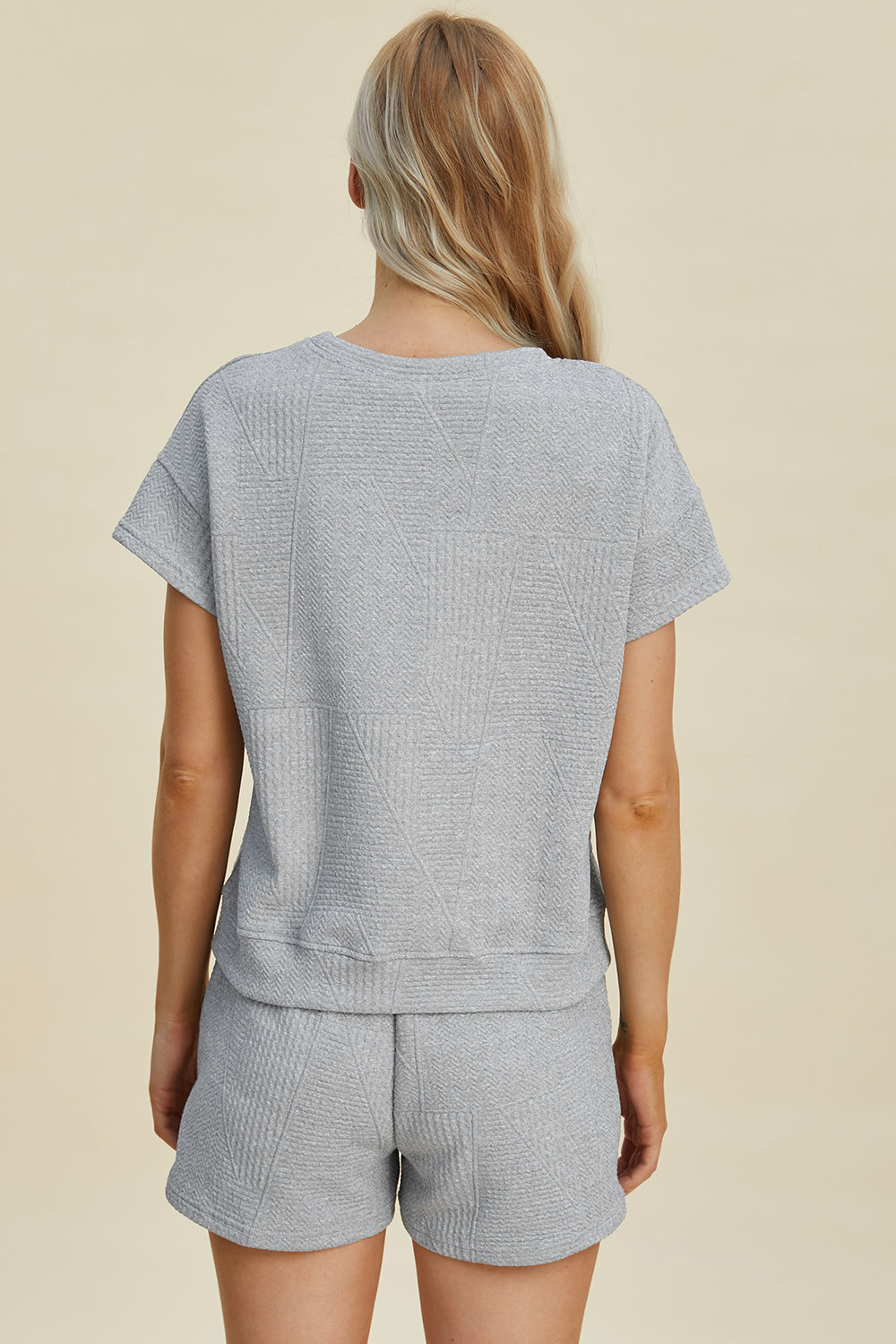 Texture Short Sleeve Top and Shorts Set - Tigbul's Variety Fashion Shop
