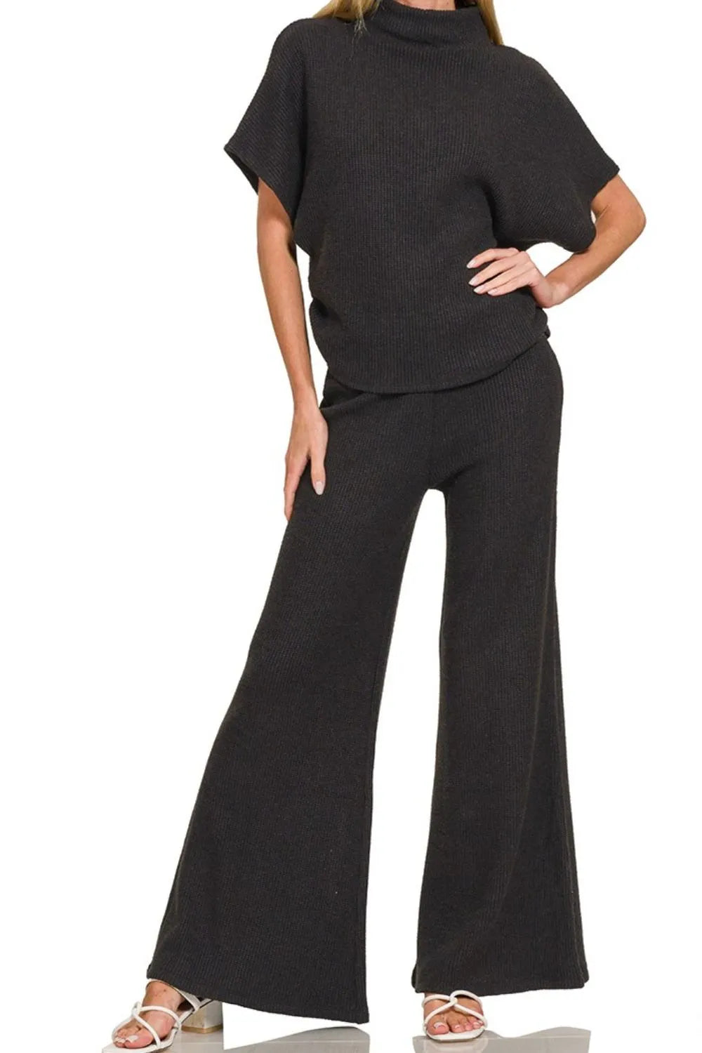 Black Wide Leg Flare Sweater Pants - Tigbul's Variety Fashion Shop
